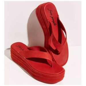 Free People Flame Red Haven Thong Flatform Sandal Leather NIB